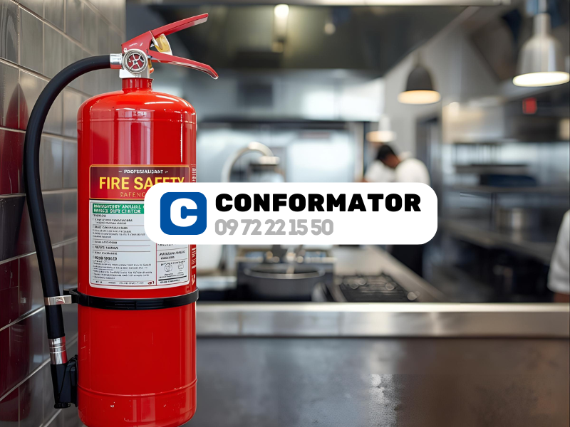 Extincteur de sécurité incendie dans un restaurant professionnel, vérification annuelle obligatoire et registre de sécurité conforme à la réglementation ERP